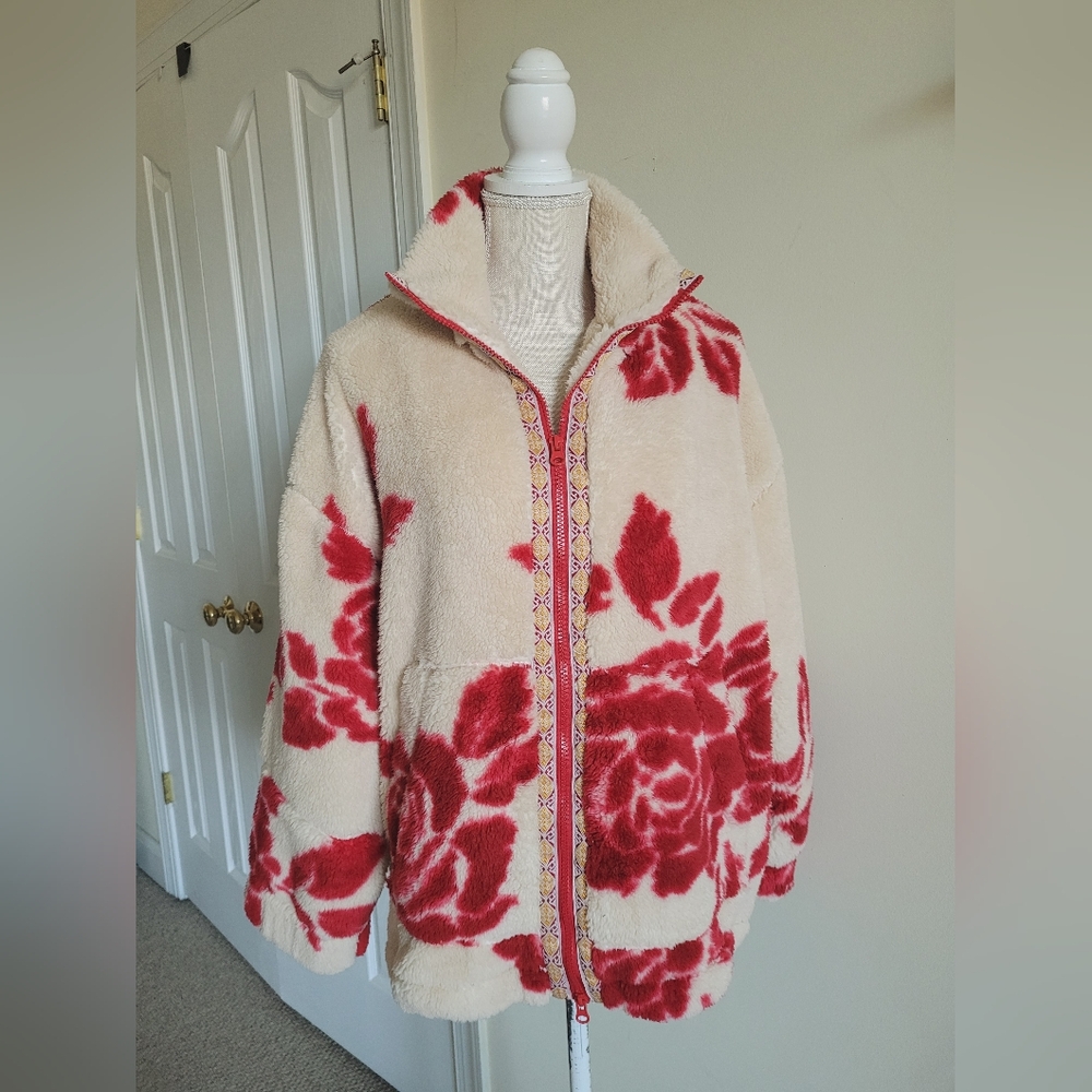 Anthropologie BDG Mae Printed Piled Fleece Super Soft Zip-up Jacket. Oversized - Picture 7 of 8